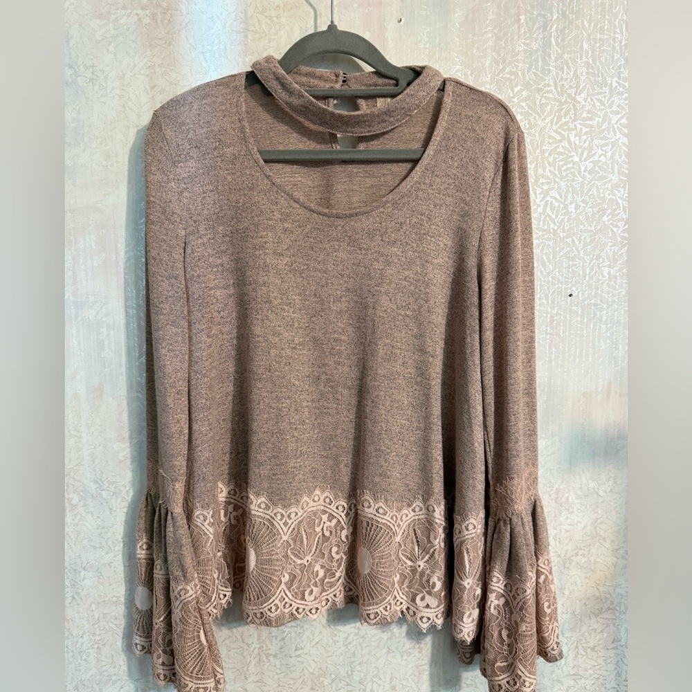 Alter’d State Blush Long Sleeved Top With Lace Bell Sleeves And A Choker Neck M